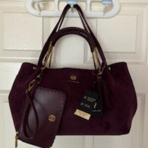 House of Harlow 1960 Burgundy Lux Satchel & Wristlet Handbag Set